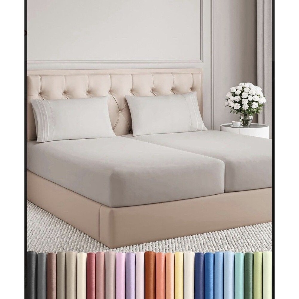 Split King 5 Pc Sheet Set Light Grey Cooling Deep Pocket Wrinkle Free